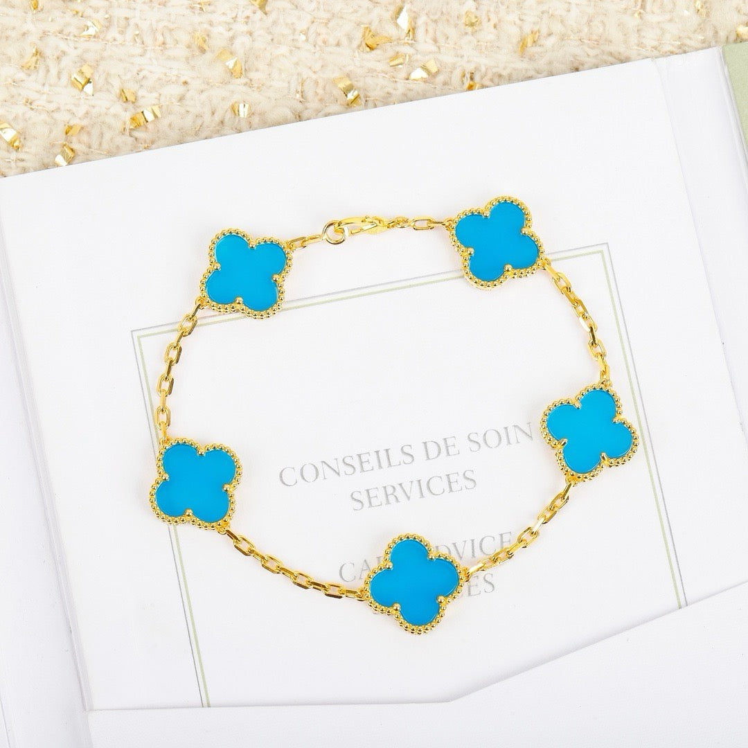 [Okajuri Jewelry]CLOVER 5 MOTIFS TURQUOISE BRACELET