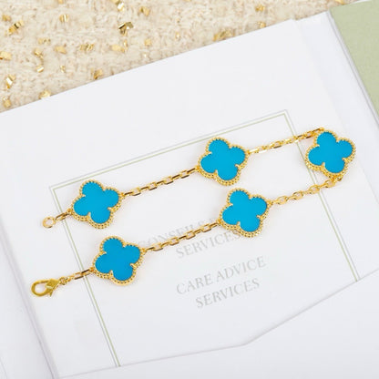 [Okajuri Jewelry]CLOVER 5 MOTIFS TURQUOISE BRACELET