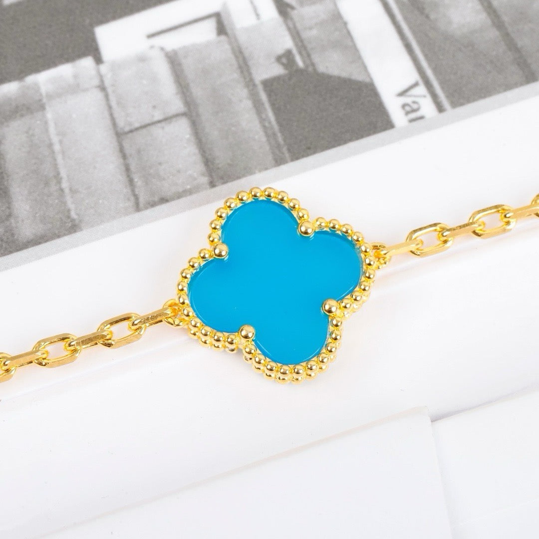 [Okajuri Jewelry]CLOVER 5 MOTIFS TURQUOISE BRACELET