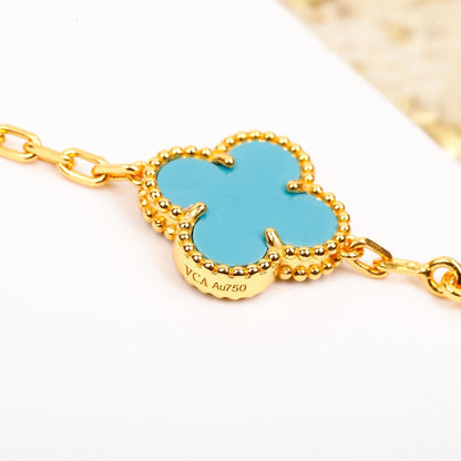 [Okajuri Jewelry]CLOVER 5 MOTIF TURQUOISE DIAMOND GOLD BRACELET
