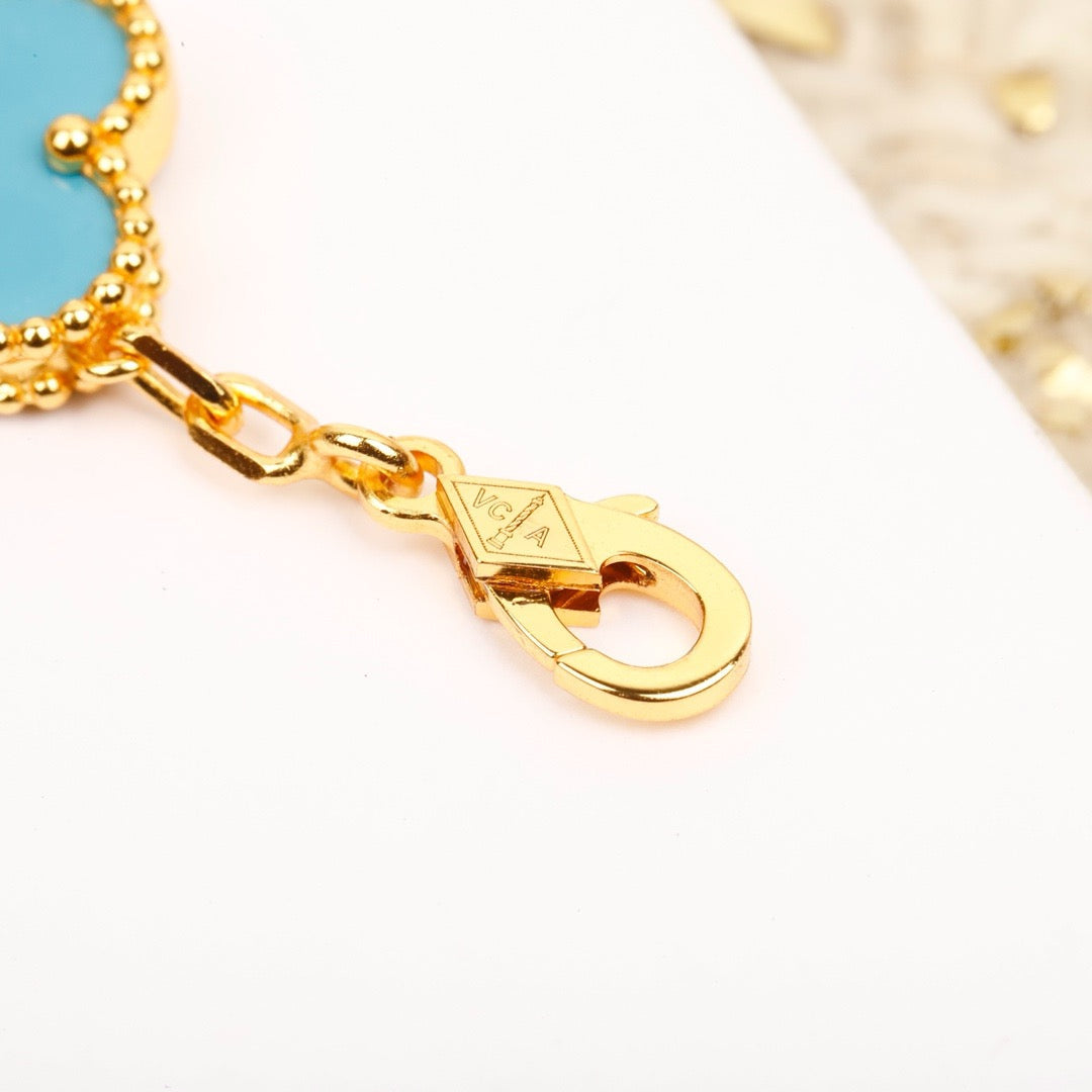 [Okajuri Jewelry]CLOVER 5 MOTIF TURQUOISE DIAMOND GOLD BRACELET