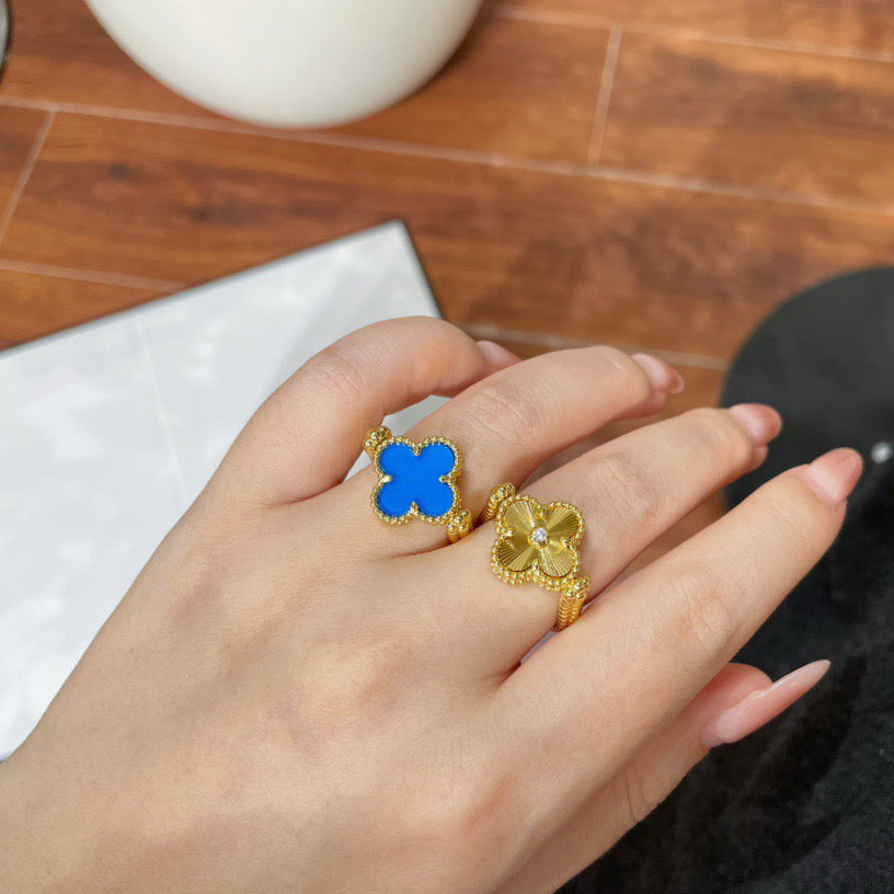 [Okajuri Jewelry]CLOVER RIVERSIBLE BLUE AGATE RING