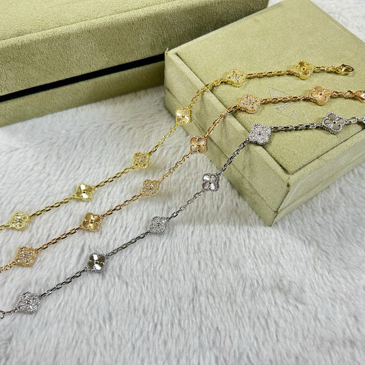 [Okajuri Jewelry]CLOVER 6 MOTIF DIAMOND LASER BRACELET