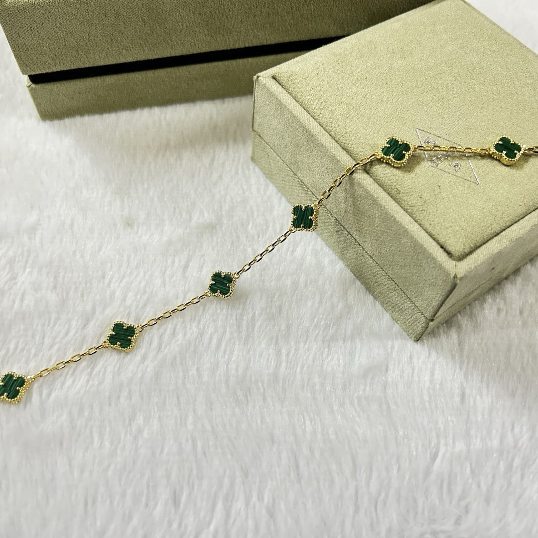 [Okajuri Jewelry]CLOVER 6 MOTIF MALACHITE BRACELET