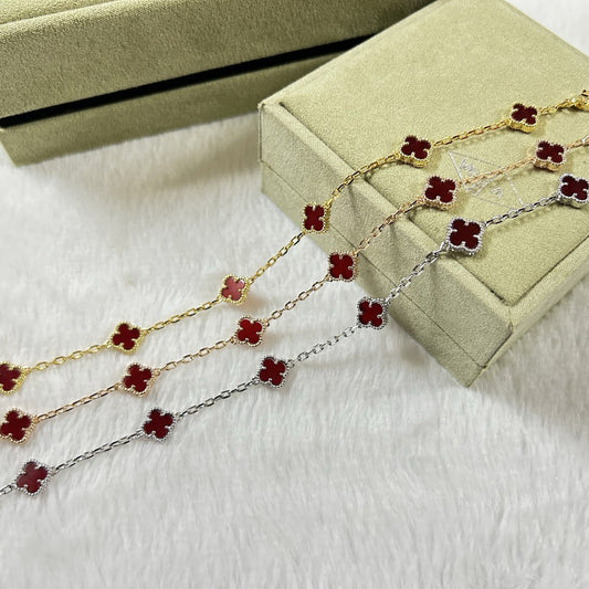 [Okajuri Jewelry]CLOVER 6 MOTIF RED AGATE BRACELET