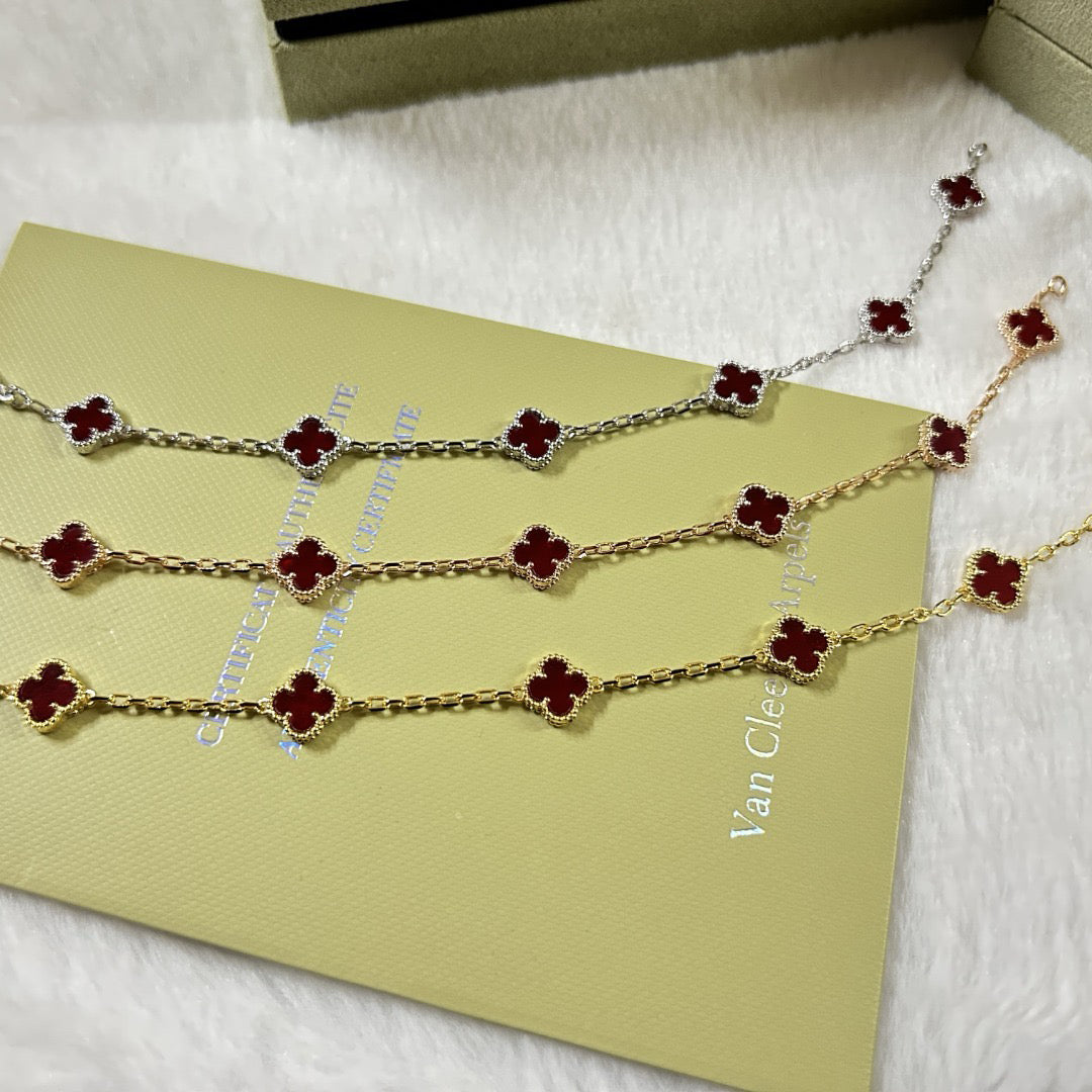 [Okajuri Jewelry]CLOVER 6 MOTIF RED AGATE BRACELET