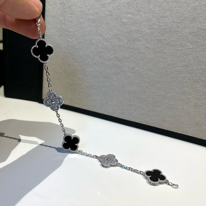 [Okajuri Jewelry]CLOVER 5 MOTIF ONYXS DIAMOND BRACELET SILVER