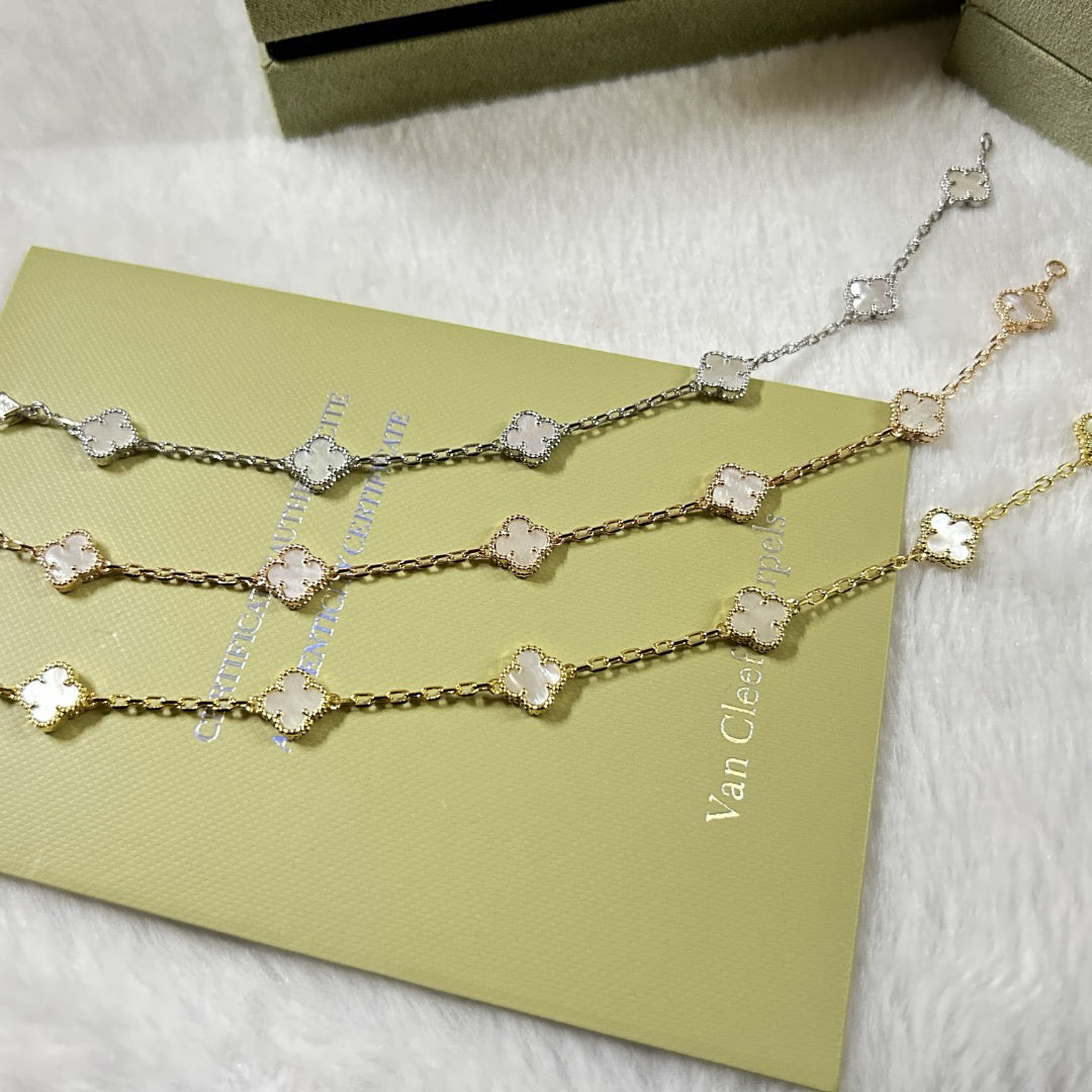 [Okajuri Jewelry]CLOVER 6 MOTIF WHITE MOP BRACELET