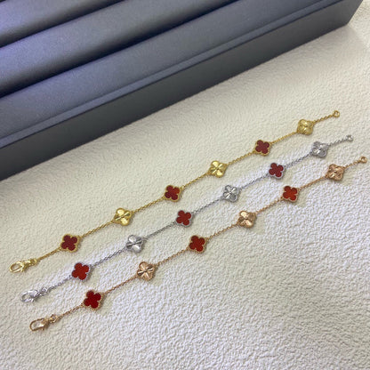 [Okajuri Jewelry]CLOVER 6 MOTIF RED AGATE LASER BRACELET