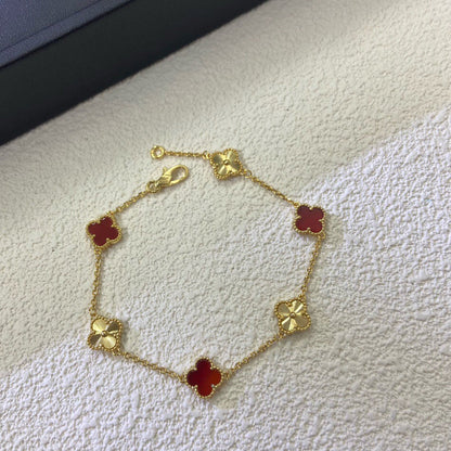 [Okajuri Jewelry]CLOVER 6 MOTIF RED AGATE LASER BRACELET