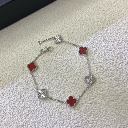 [Okajuri Jewelry]CLOVER 6 MOTIF RED AGATE LASER BRACELET