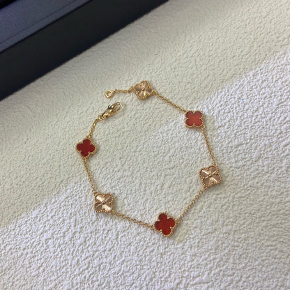 [Okajuri Jewelry]CLOVER 6 MOTIF RED AGATE LASER BRACELET