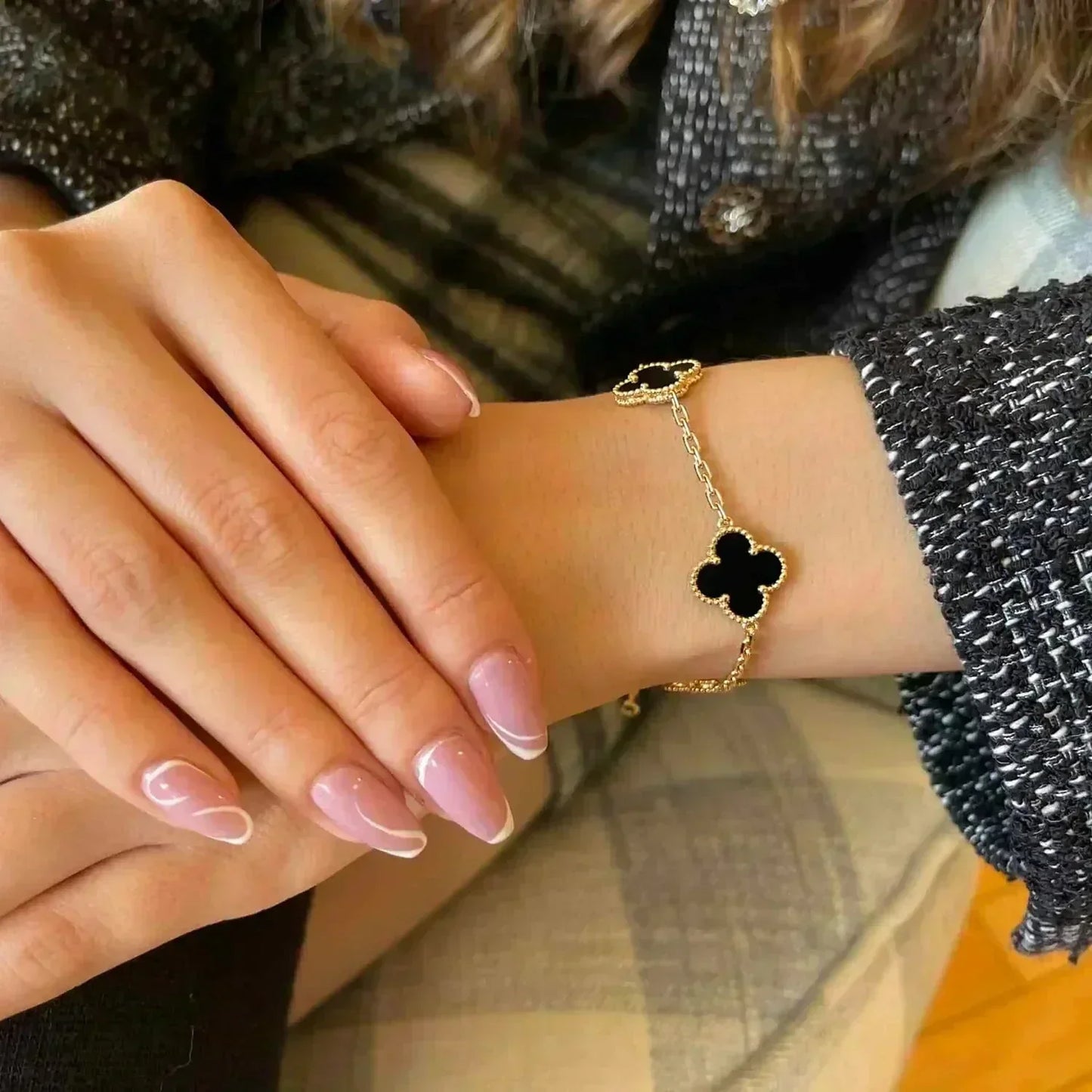 [Okajuri Jewelry]CLOVER  5 MOTIFS BLACK ONYX BRACELET