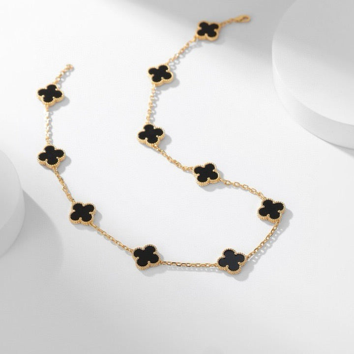 [Okajuri Jewelry]CLOVER 10 MOTIFS ONYX NECKLACE