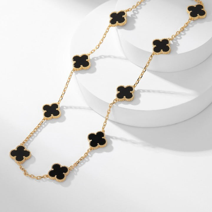 [Okajuri Jewelry]CLOVER 10 MOTIFS ONYX NECKLACE