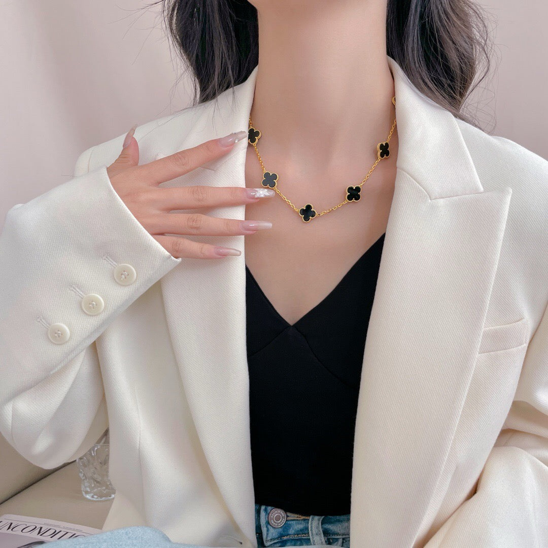 [Okajuri Jewelry]CLOVER 10 MOTIFS ONYX NECKLACE