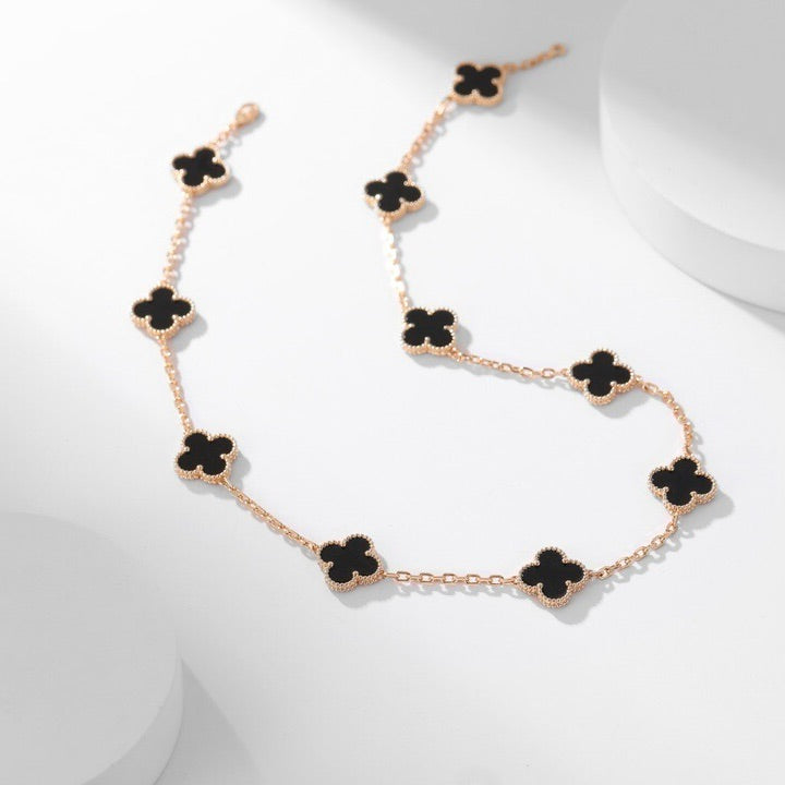 [Okajuri Jewelry] CLOVER 10 MOTIFS ONYX NECKLACE