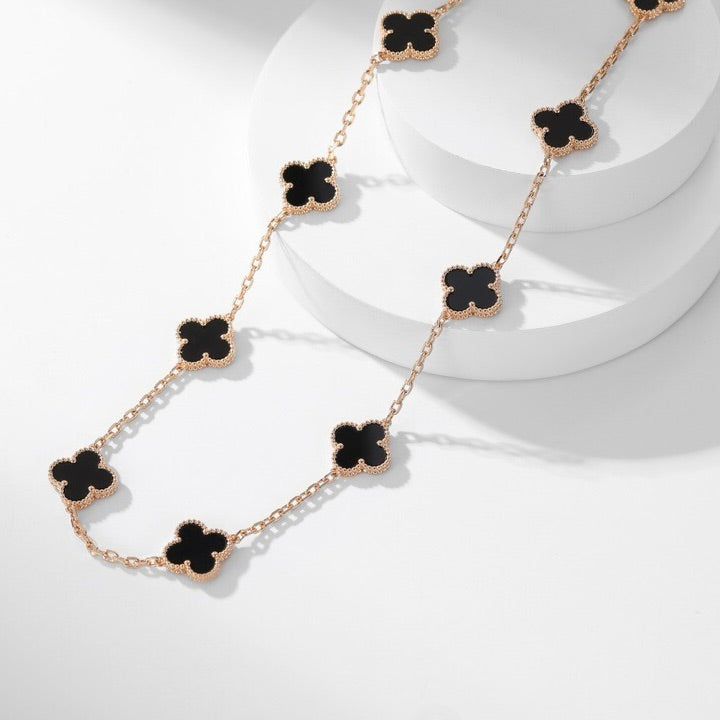 [Okajuri Jewelry]CLOVER 10 MOTIFS ONYX NECKLACE