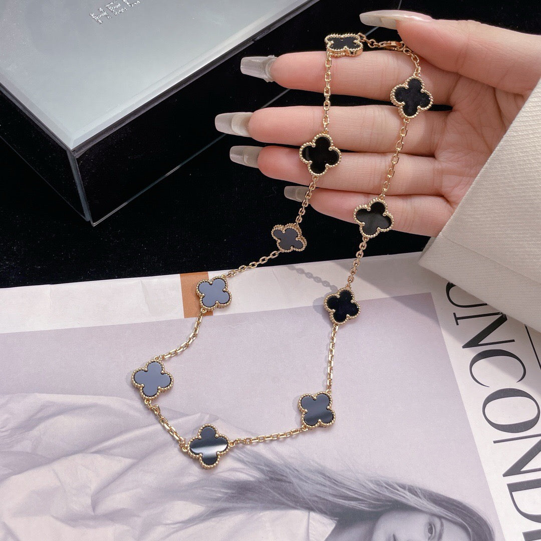 [Okajuri Jewelry]CLOVER 10 MOTIFS ONYX NECKLACE