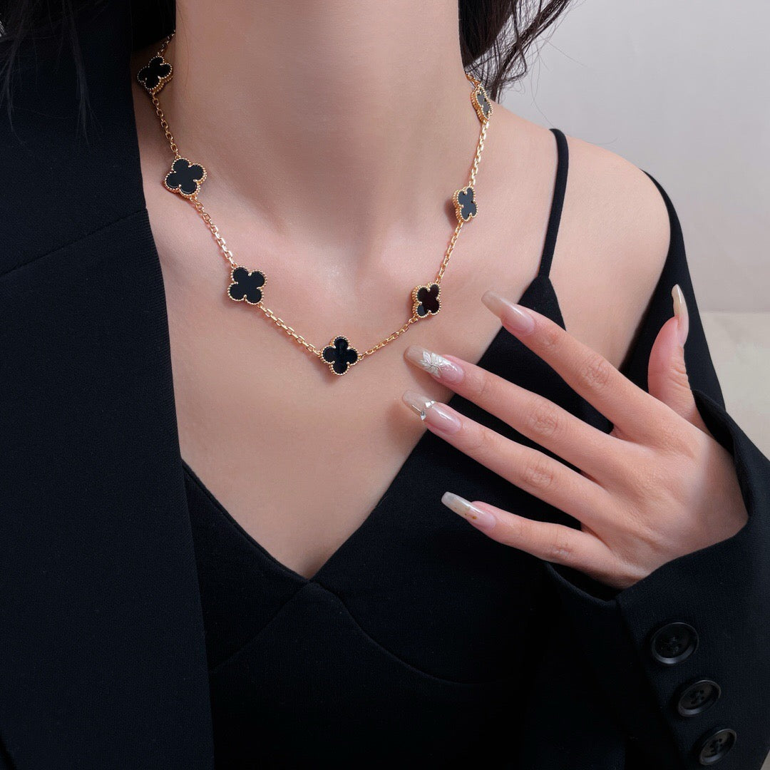[Okajuri Jewelry]CLOVER 10 MOTIFS ONYX NECKLACE