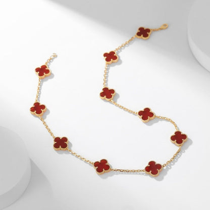[Okajuri Jewelry]CLOVER 10 MOTIFS CARNELIAN NECKLACE
