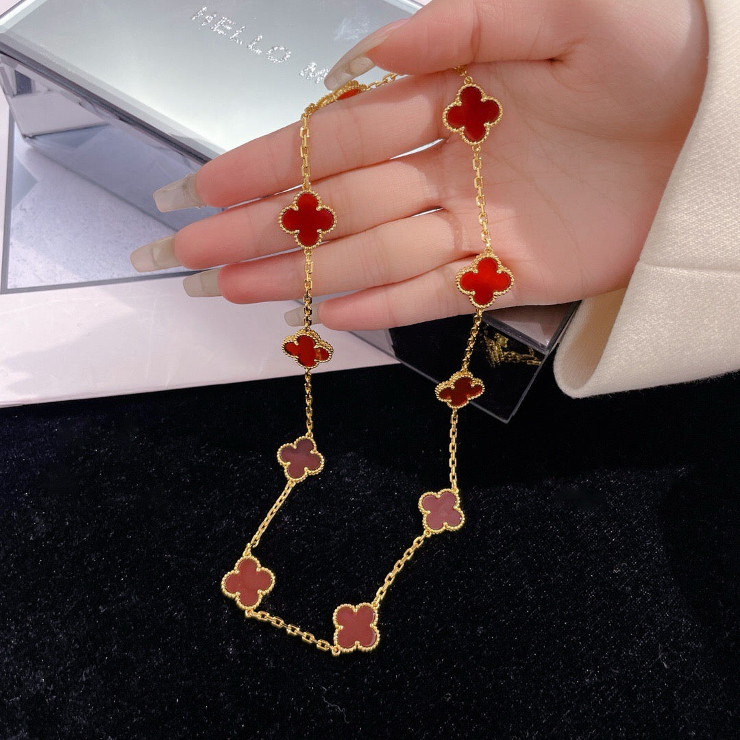 [Okajuri Jewelry] CLOVER 10 MOTIFS CARNELIAN NECKLACE