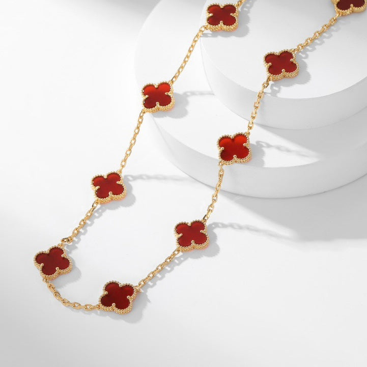 [Okajuri Jewelry]CLOVER 10 MOTIFS CARNELIAN NECKLACE