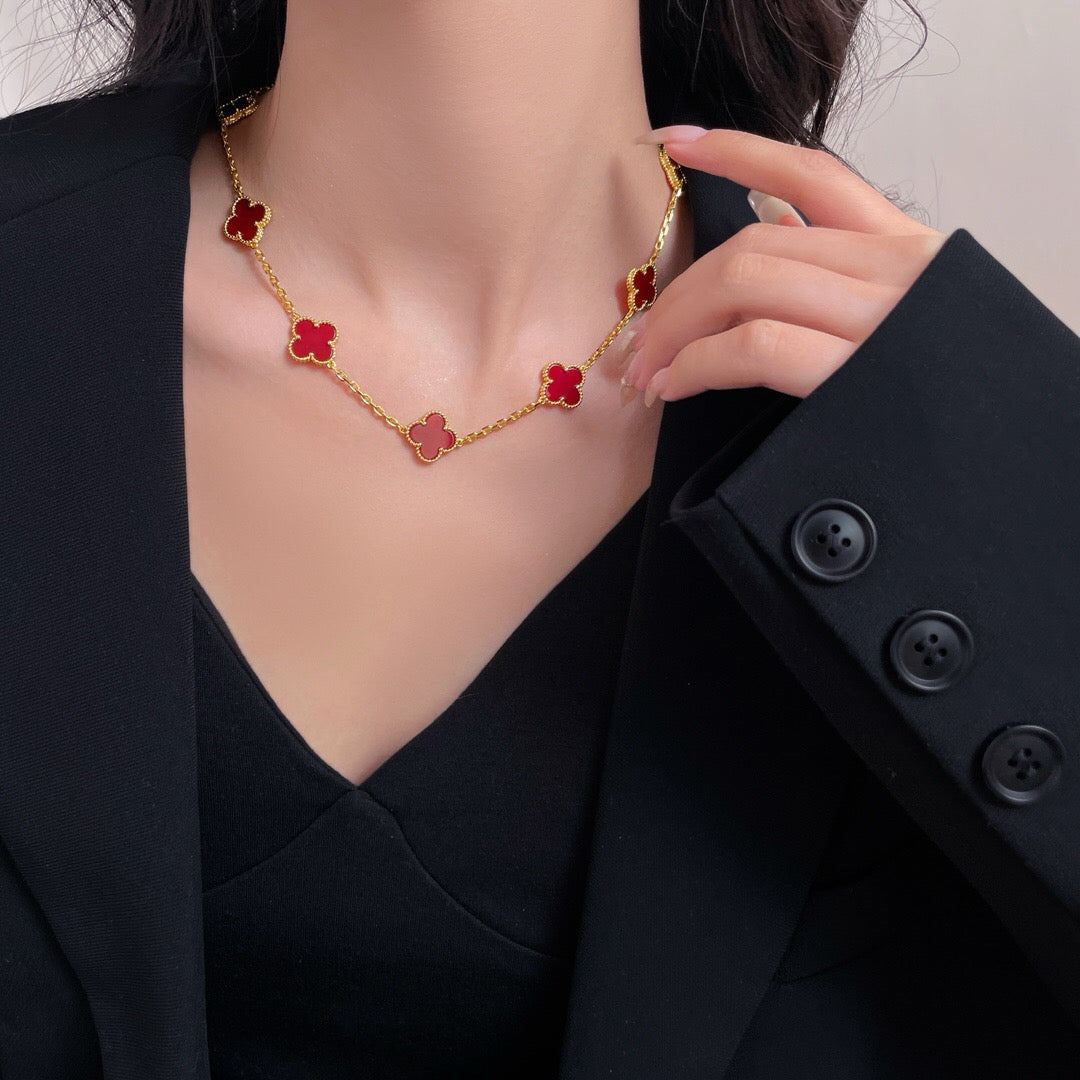 [Okajuri Jewelry] CLOVER 10 MOTIFS CARNELIAN NECKLACE
