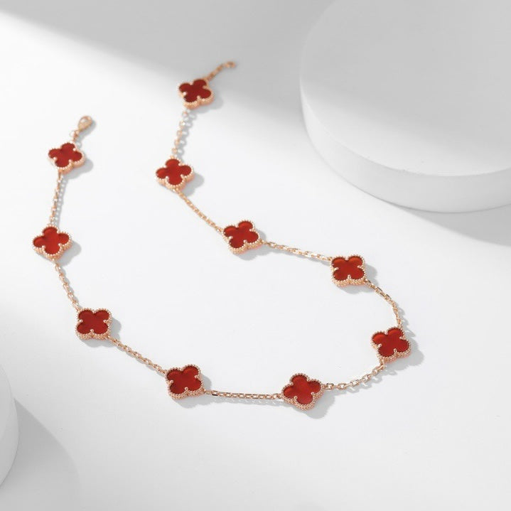 [Okajuri Jewelry]CLOVER 10 MOTIFS CARNELIAN NECKLACE
