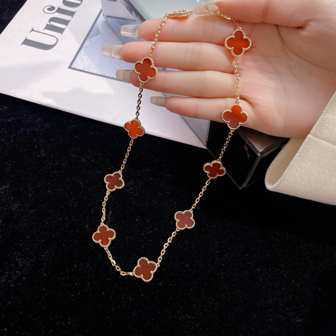 [Okajuri Jewelry]CLOVER 10 MOTIFS CARNELIAN NECKLACE