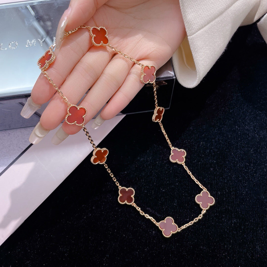[Okajuri Jewelry] CLOVER 10 MOTIFS CARNELIAN NECKLACE