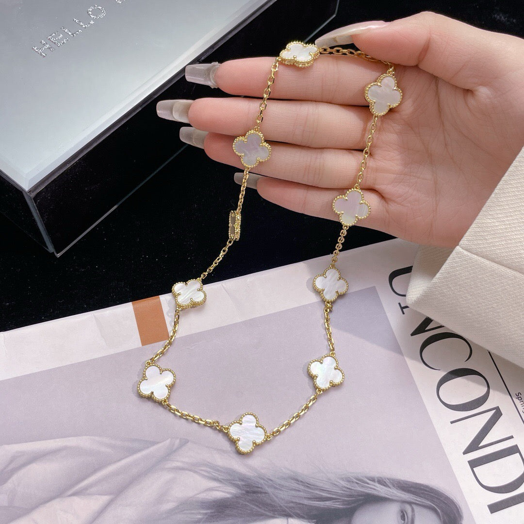 [Okajuri Jewelry] CLOVER 10 MOTIFS WHITE MOTHER OF PEARL NECKLACE