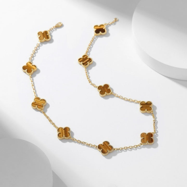 [Okajuri Jewelry]CLOVER 10 MOTIFS TIGER EYE NECKLACE