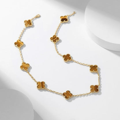 [Okajuri Jewelry]CLOVER 10 MOTIFS TIGER EYE NECKLACE