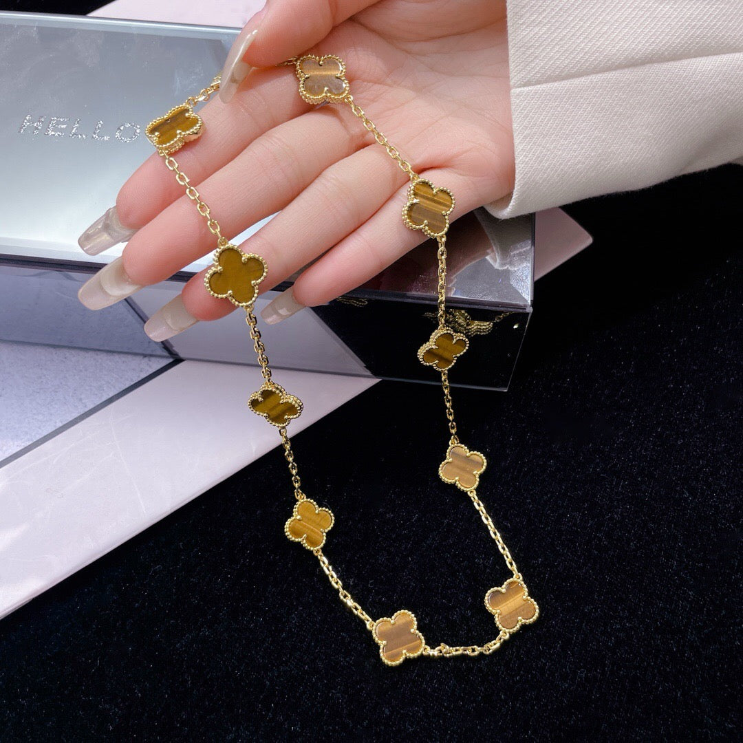 [Okajuri Jewelry] CLOVER 10 MOTIFS TIGER EYE NECKLACE