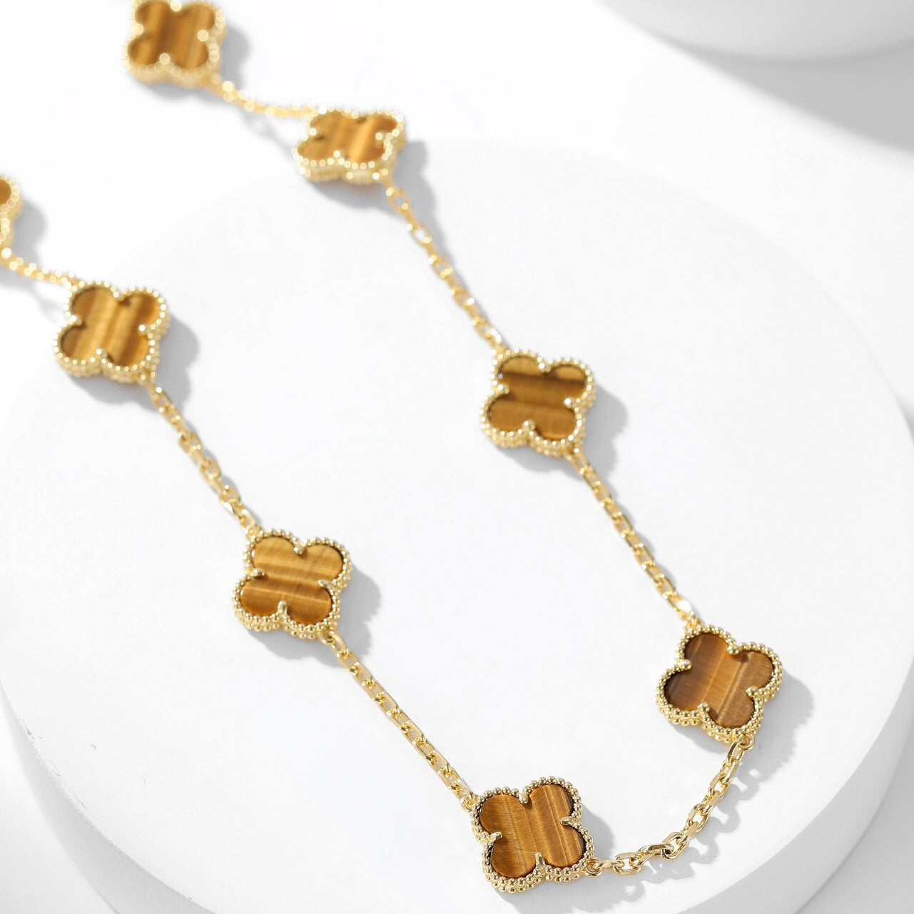 [Okajuri Jewelry]CLOVER 10 MOTIFS TIGER EYE NECKLACE