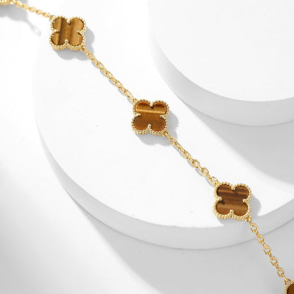 [Okajuri Jewelry] CLOVER 10 MOTIFS TIGER EYE NECKLACE