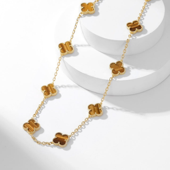 [Okajuri Jewelry]CLOVER 10 MOTIFS TIGER EYE NECKLACE