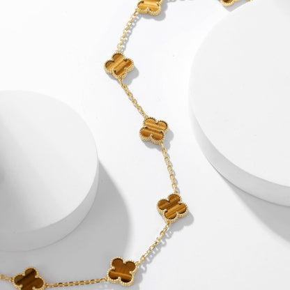 [Okajuri Jewelry]CLOVER 10 MOTIFS TIGER EYE NECKLACE