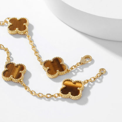 [Okajuri Jewelry]CLOVER 10 MOTIFS TIGER EYE NECKLACE