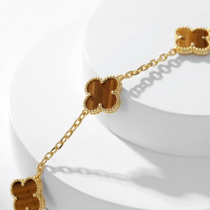 [Okajuri Jewelry] CLOVER 10 MOTIFS TIGER EYE NECKLACE