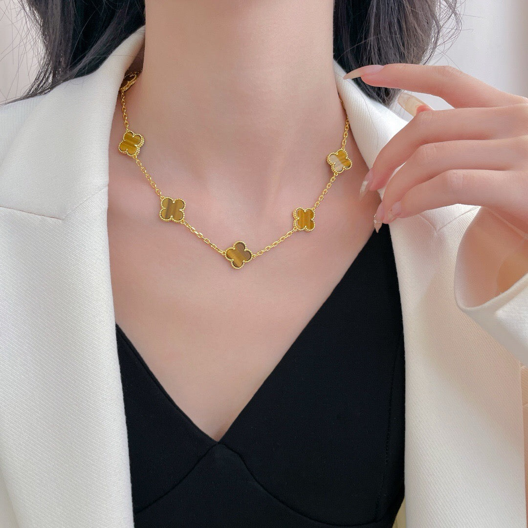 [Okajuri Jewelry] CLOVER 10 MOTIFS TIGER EYE NECKLACE