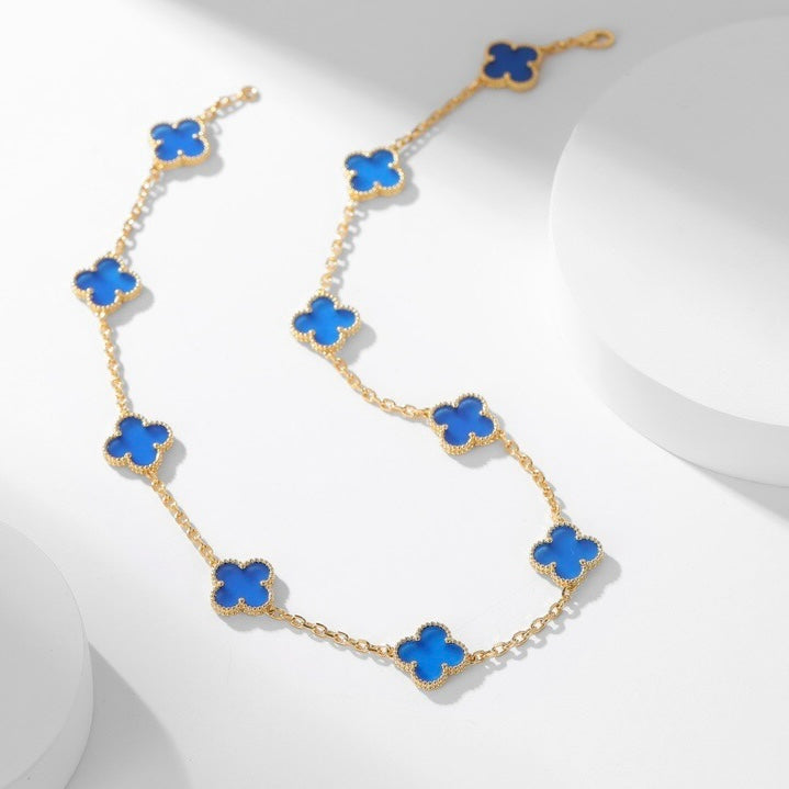 [Okajuri Jewelry]CLOVER 10 MOTIFS BLUE AGATE NECKLACE