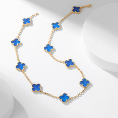 [Okajuri Jewelry] CLOVER 10 MOTIFS BLUE AGATE NECKLACE
