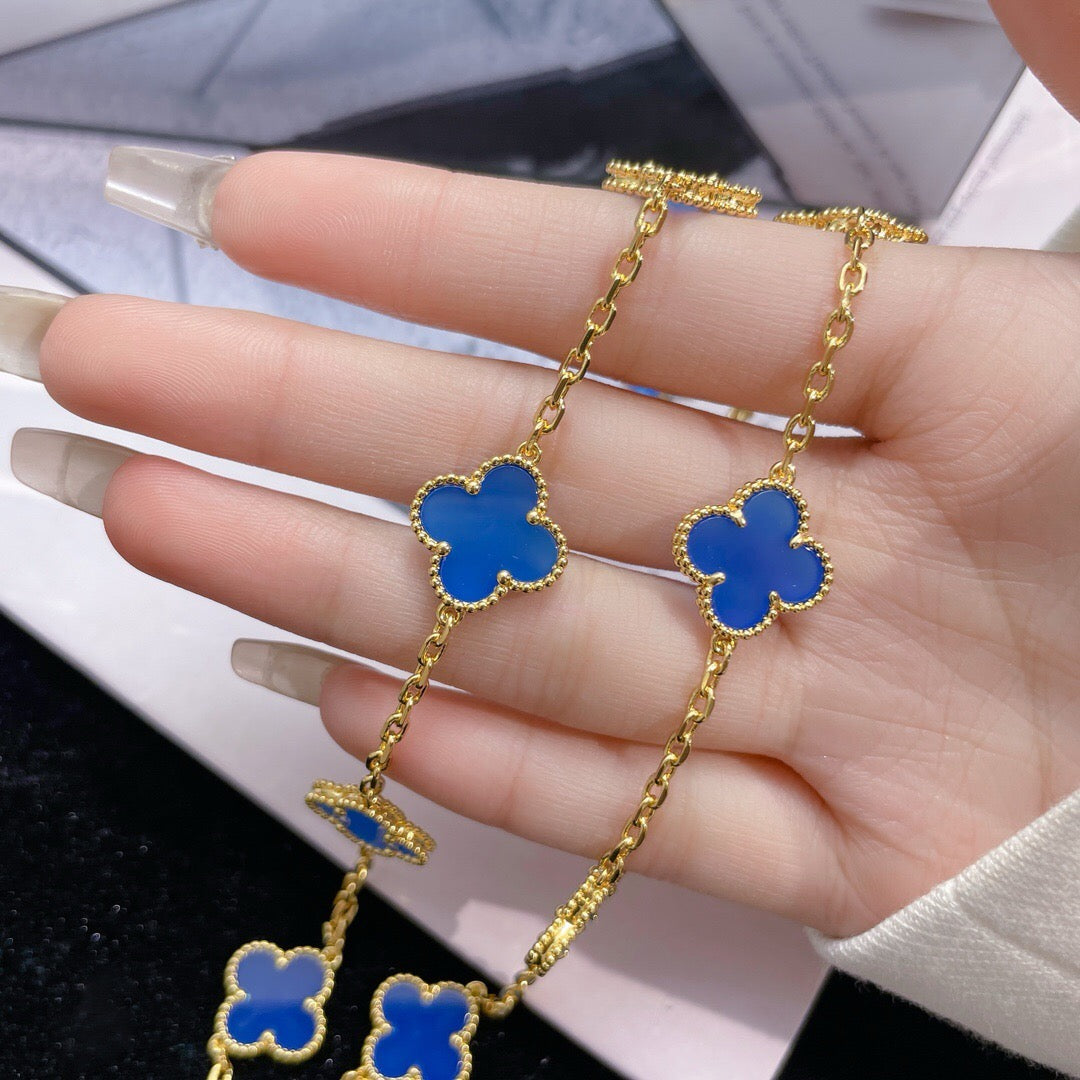 [Okajuri Jewelry] CLOVER 10 MOTIFS BLUE AGATE NECKLACE