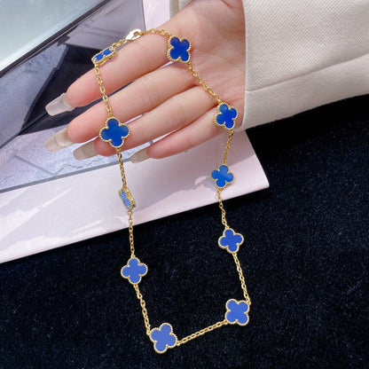 [Okajuri Jewelry] CLOVER 10 MOTIFS BLUE AGATE NECKLACE