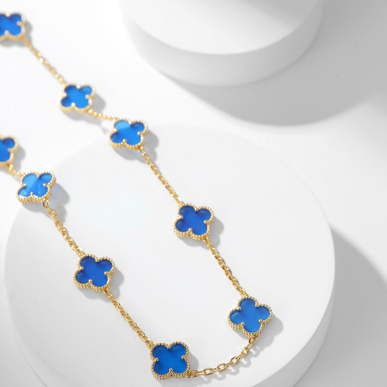 [Okajuri Jewelry]CLOVER 10 MOTIFS BLUE AGATE NECKLACE