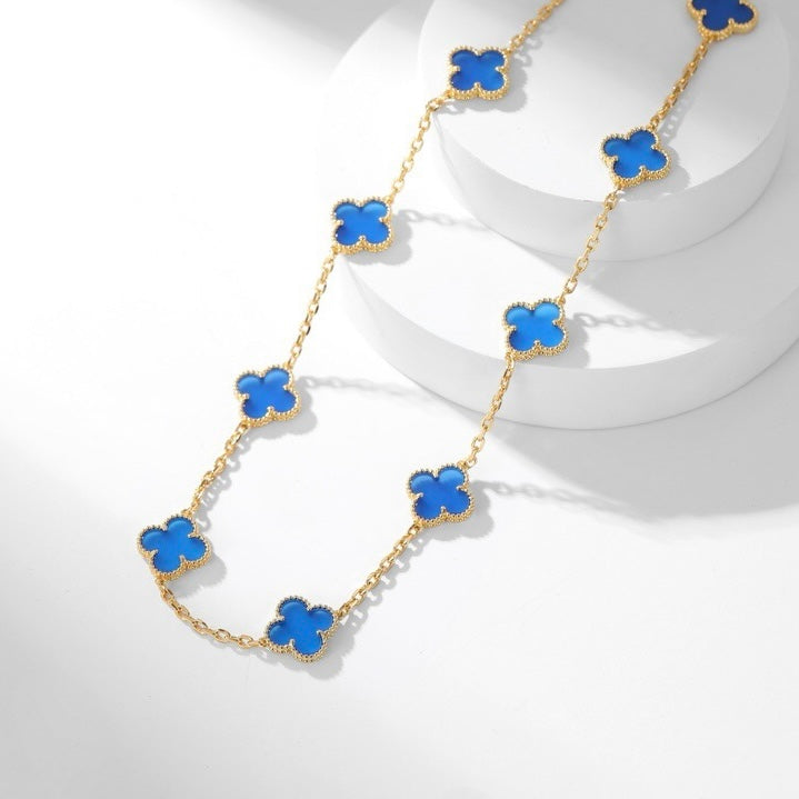 [Okajuri Jewelry] CLOVER 10 MOTIFS BLUE AGATE NECKLACE