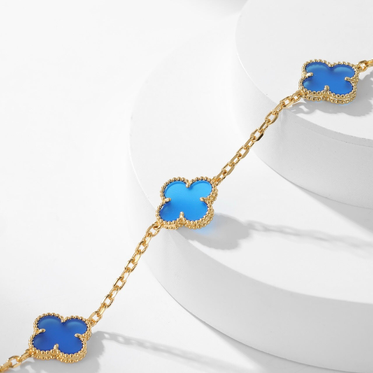 [Okajuri Jewelry]CLOVER 10 MOTIFS BLUE AGATE NECKLACE
