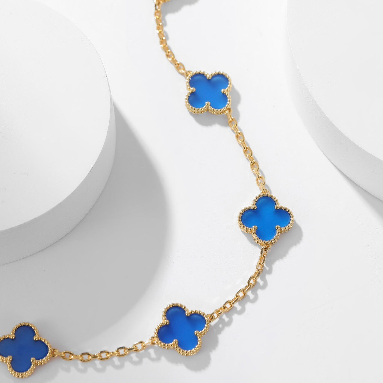 [Okajuri Jewelry]CLOVER 10 MOTIFS BLUE AGATE NECKLACE